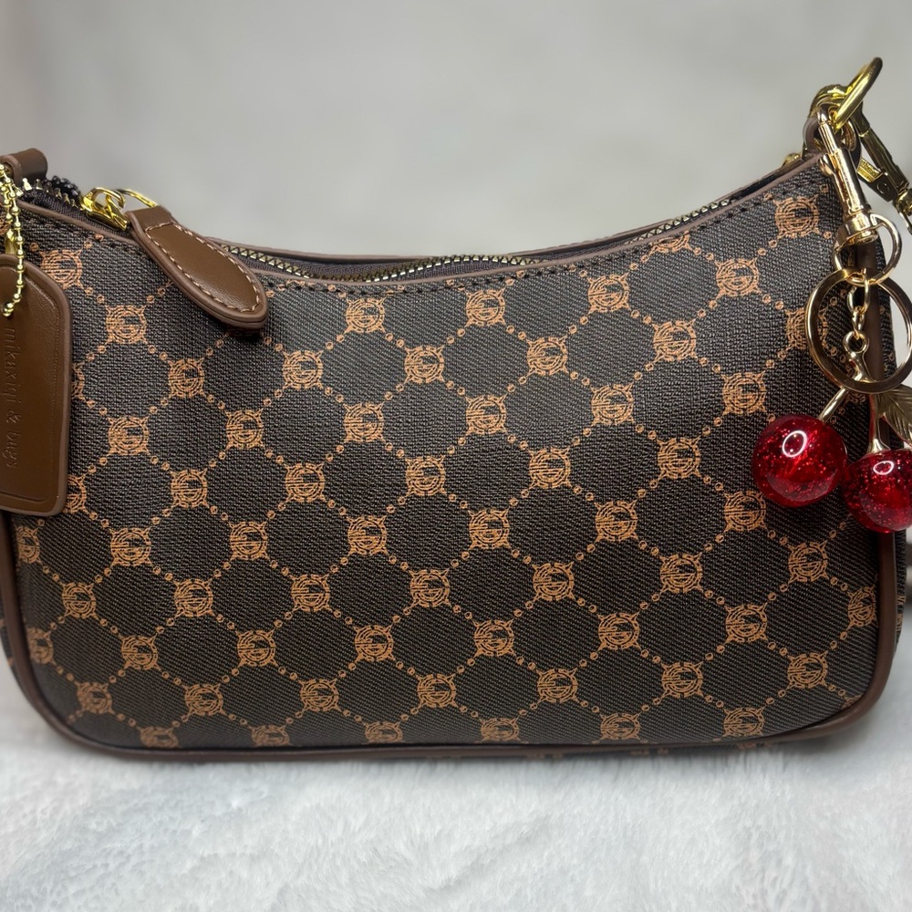 Brown Cherry Charm Patterned Shoulder Bag NWT - image 4